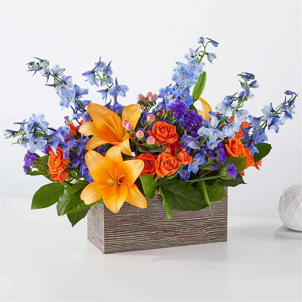 Radiant Citrus Box Bouquet – Blooms By The Lake, Lake Arthur LA
