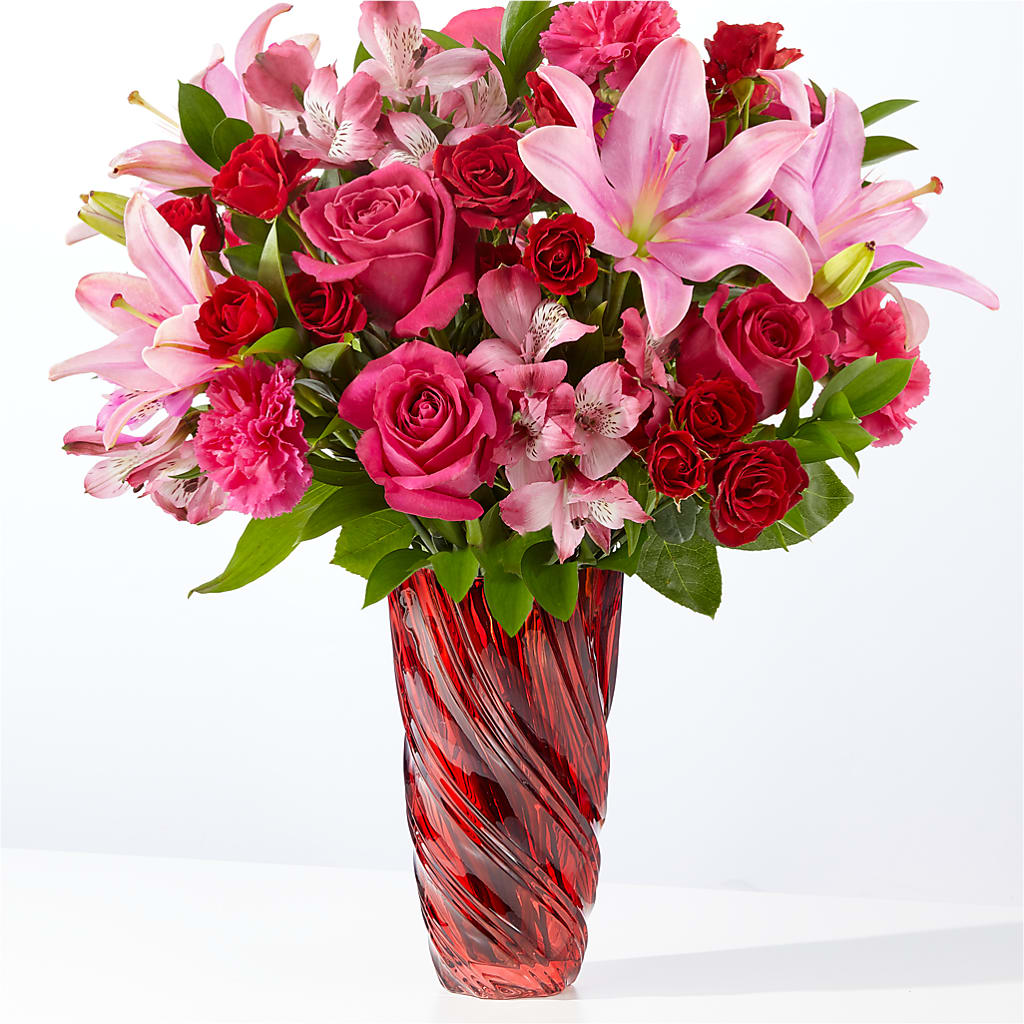 In Love Bouquet with Luxe Swirl Vase – Blooms By The Lake, Lake Arthur LA