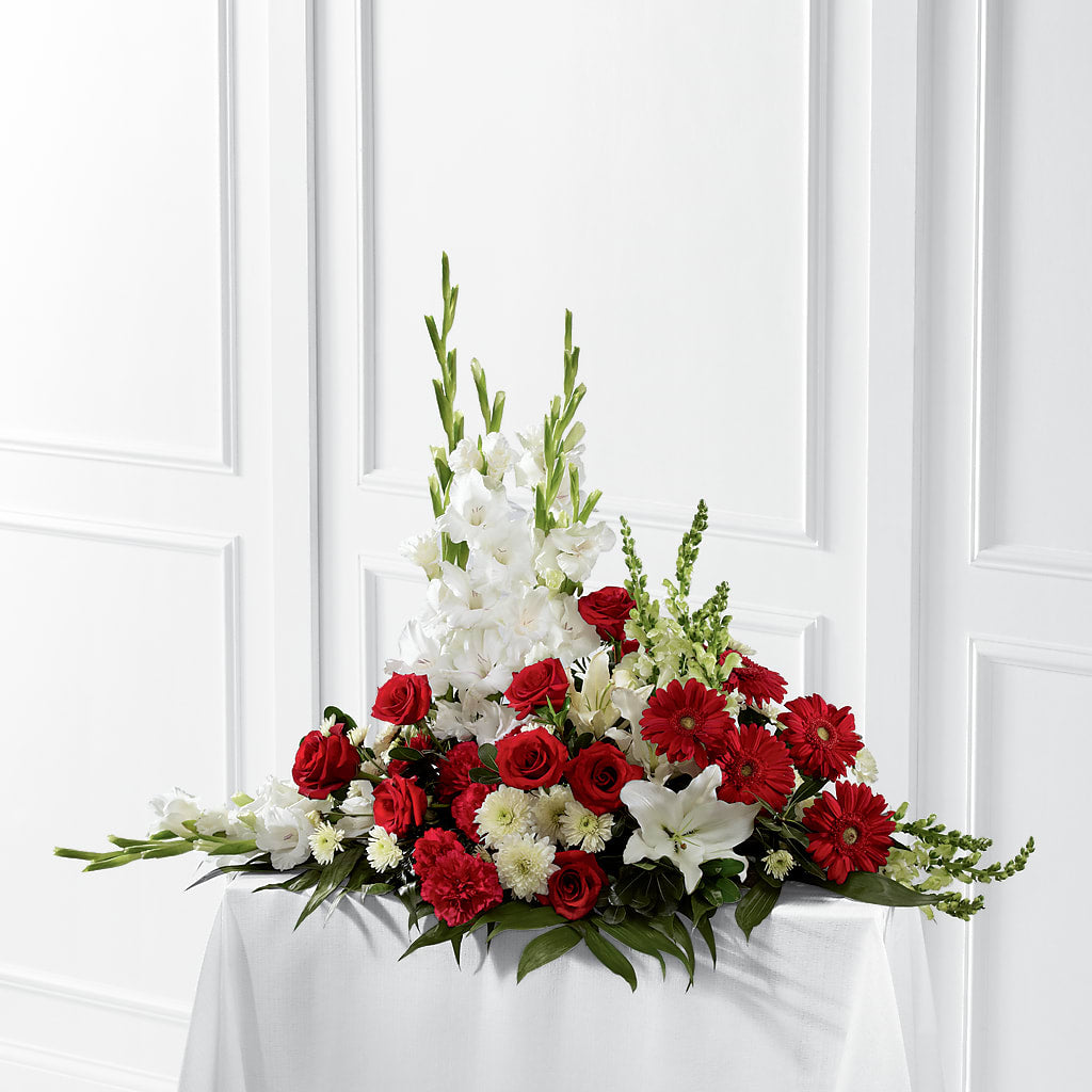 Crimson & White Arrangement – Blooms By The Lake, Lake Arthur LA