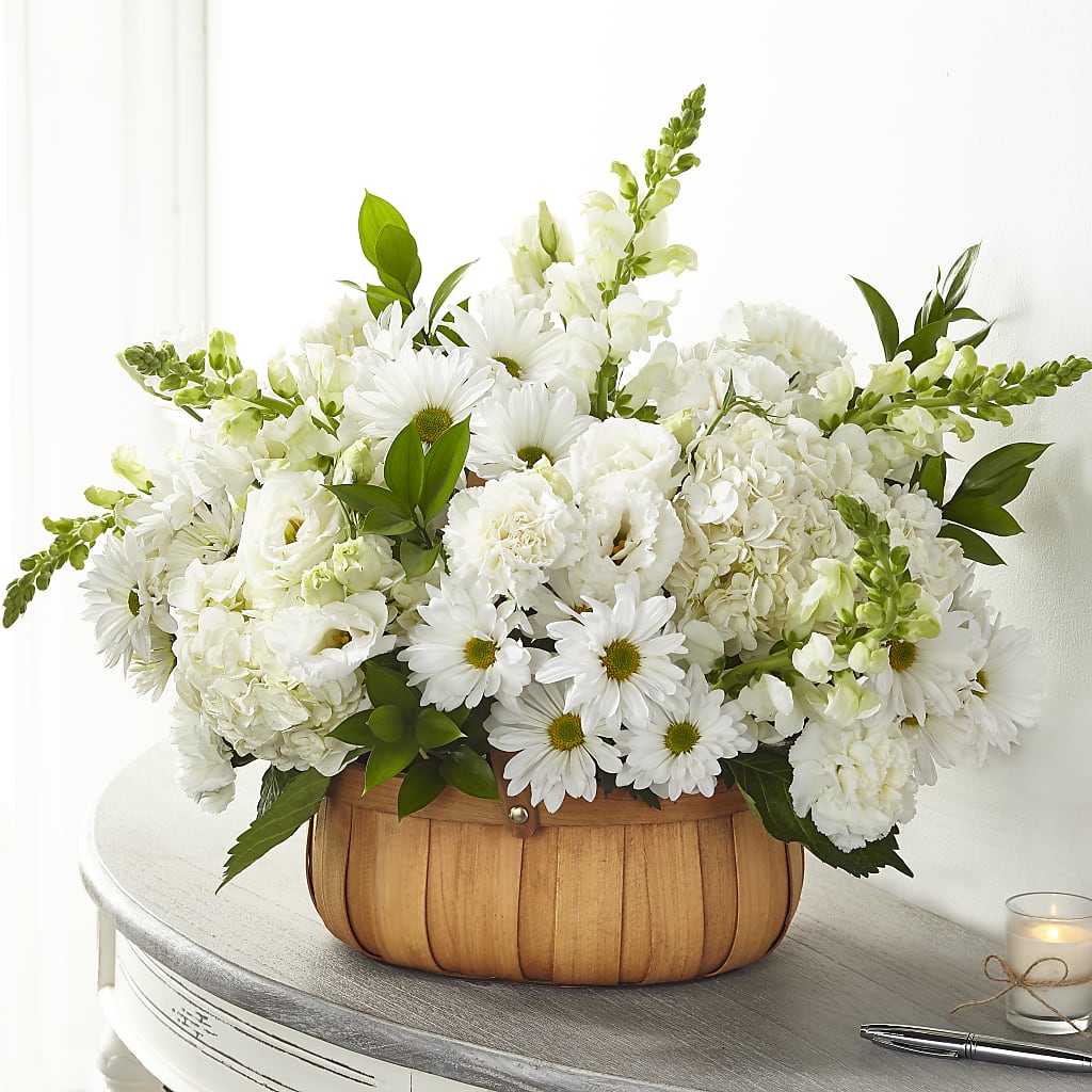 Pure Ivory Basket – Blooms By The Lake, Lake Arthur LA