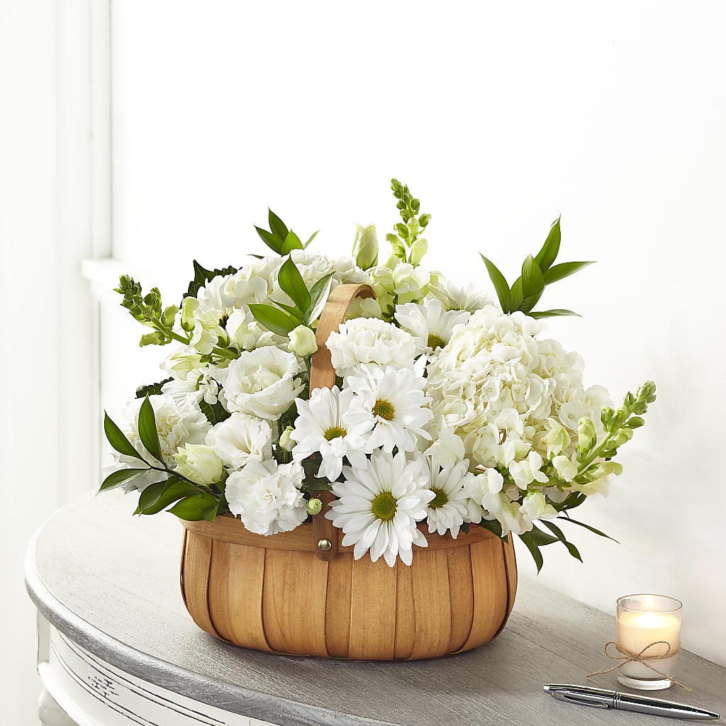 Pure Ivory Basket – Blooms By The Lake, Lake Arthur LA