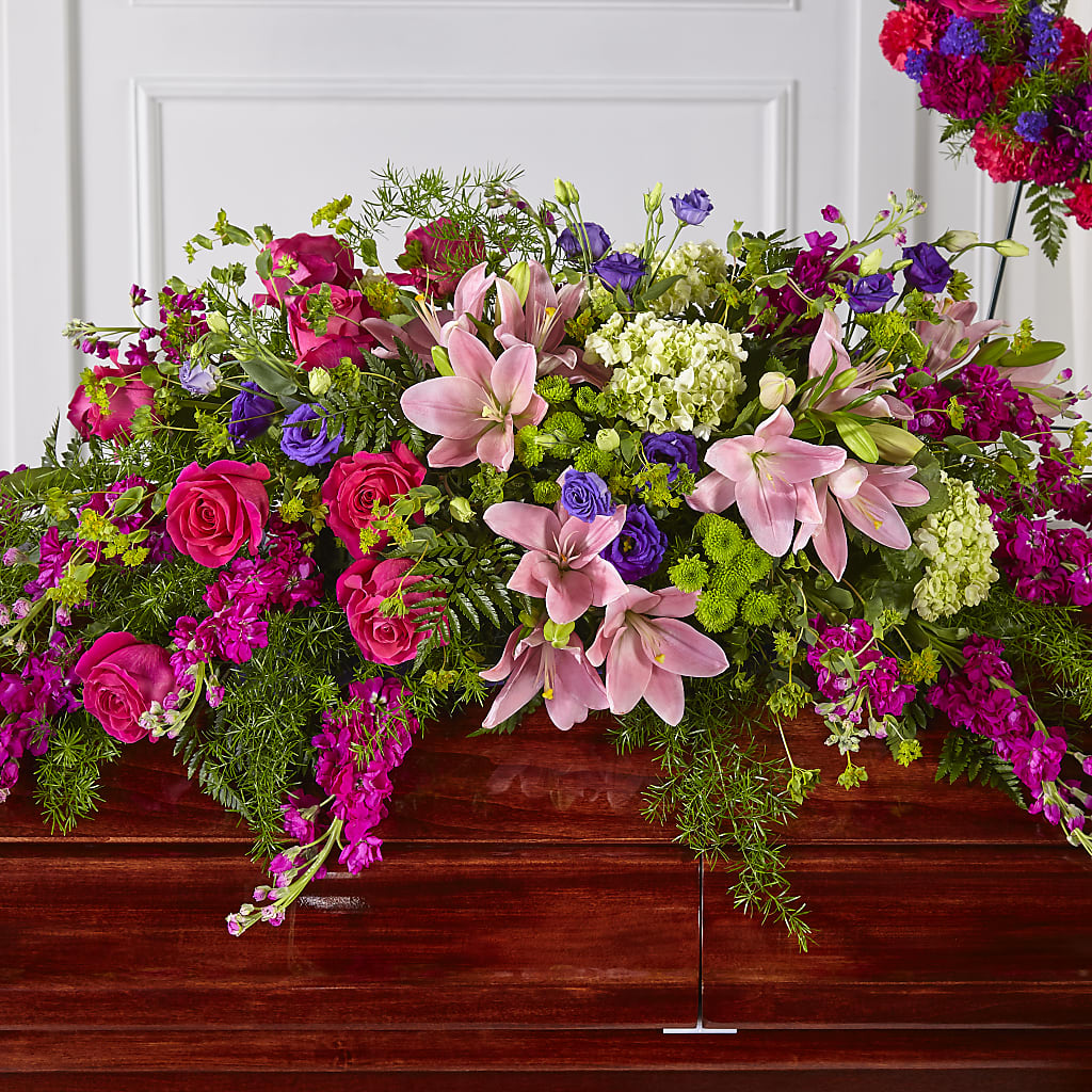 Radiant Tribute Casket Spray – Blooms By The Lake, Lake Arthur LA
