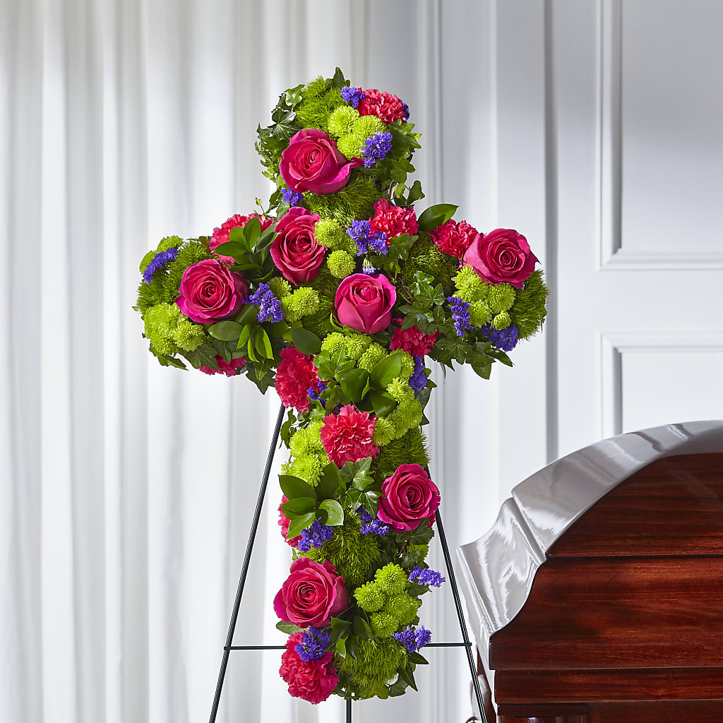 Tribute Rose Floral Cross – Blooms By The Lake, Lake Arthur LA