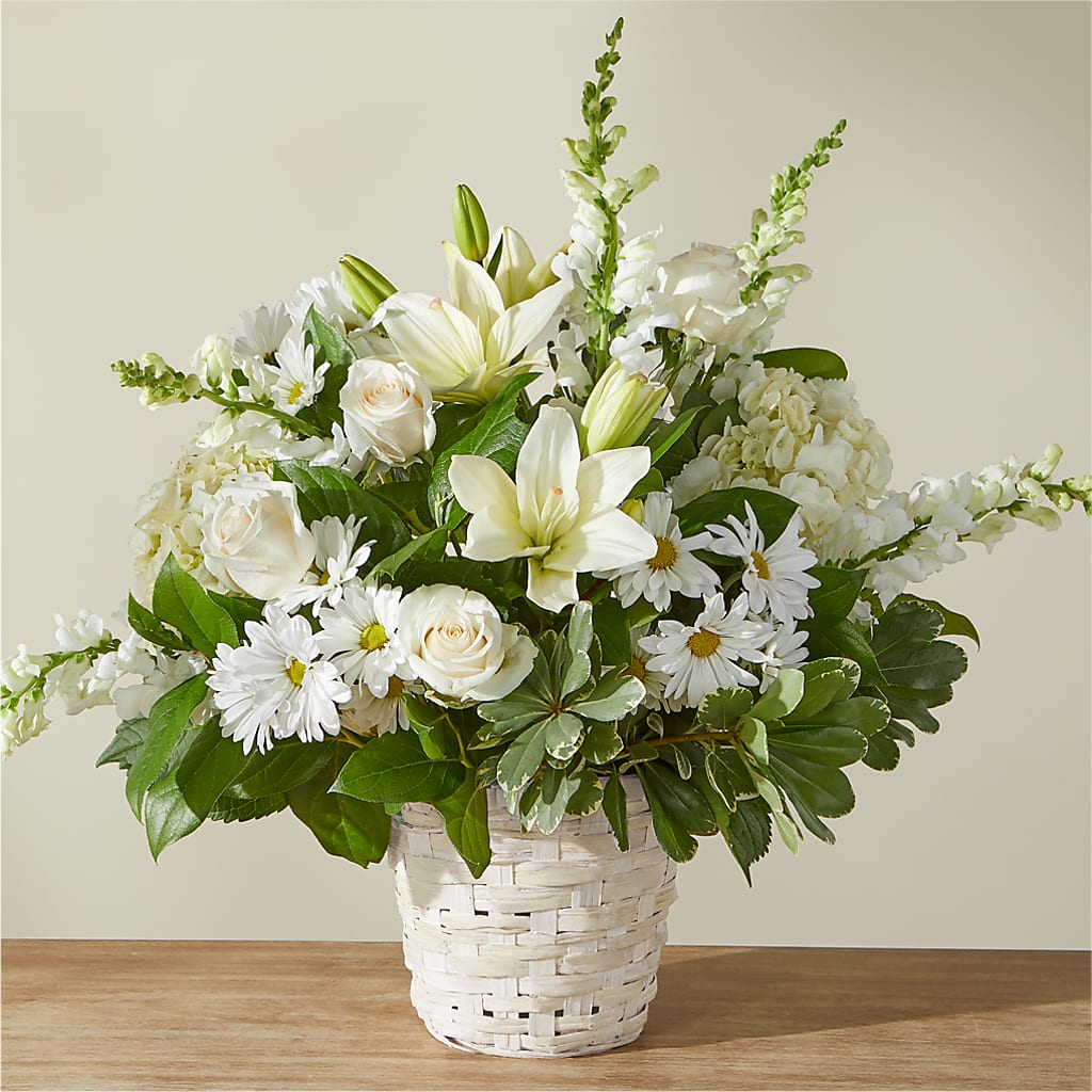 Ivory Elegance Floral Basket – Blooms By The Lake, Lake Arthur LA