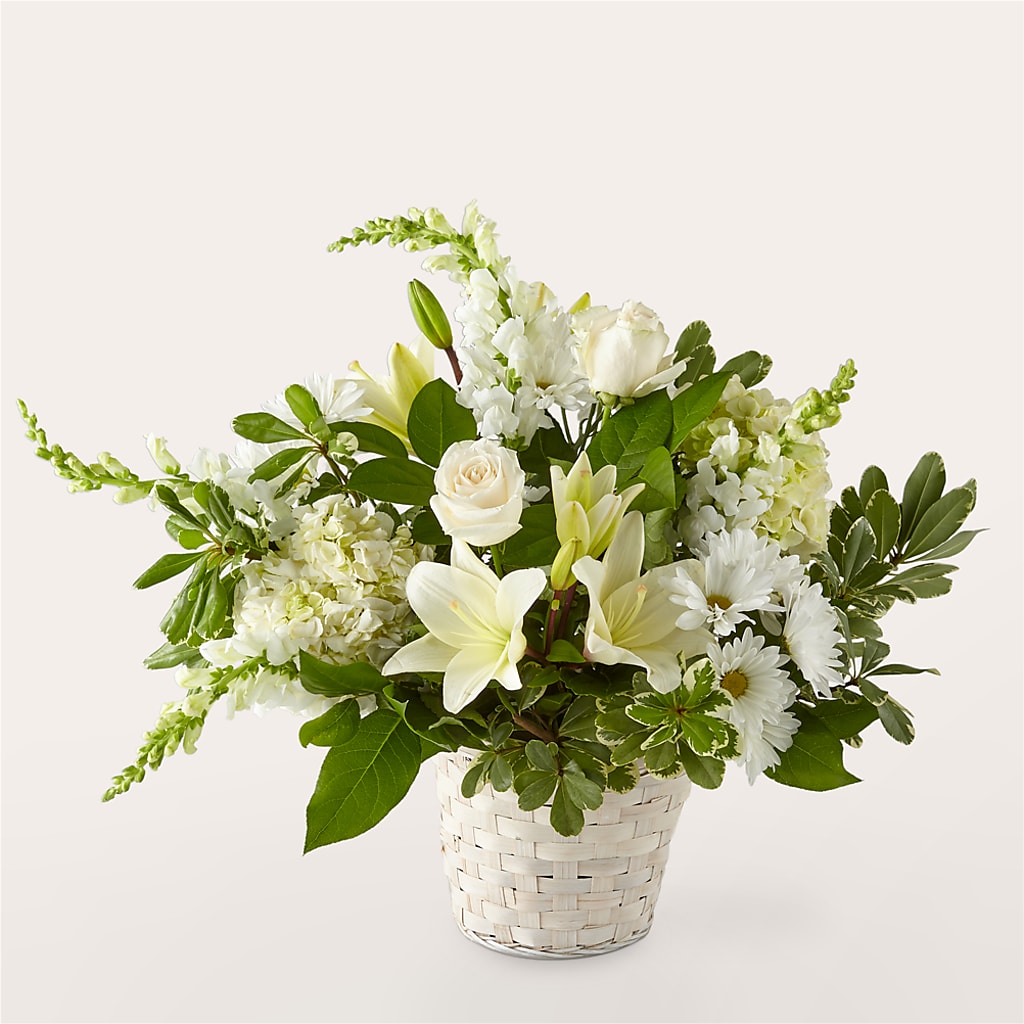 Ivory Elegance Floral Basket – Blooms By The Lake, Lake Arthur LA