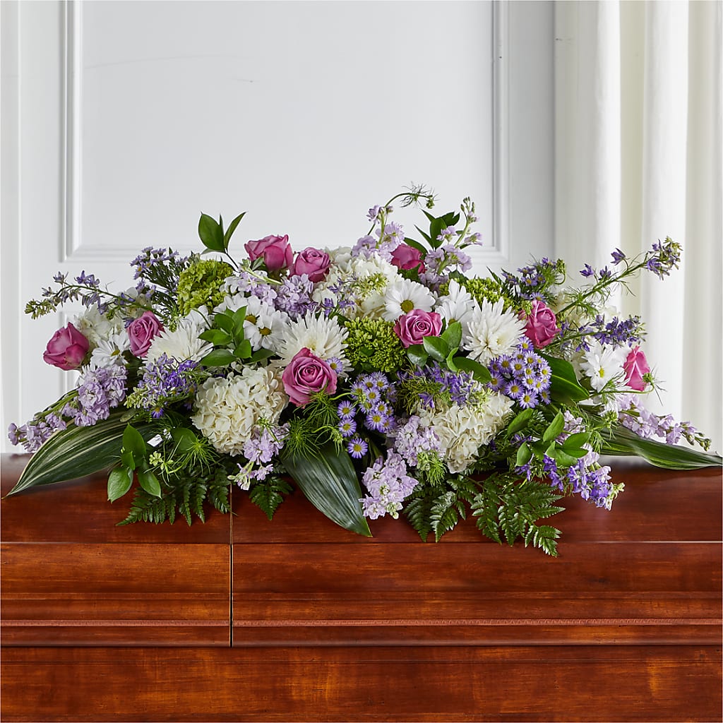 Meadows of Serenity Casket Spray – Blooms By The Lake, Lake Arthur LA
