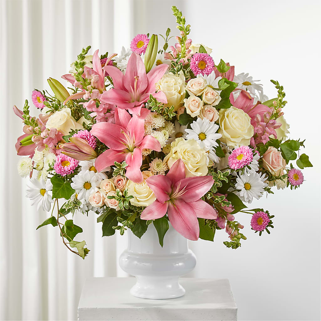 Empathetic Blooms Urn Arrangement – Blooms By The Lake, Lake Arthur LA