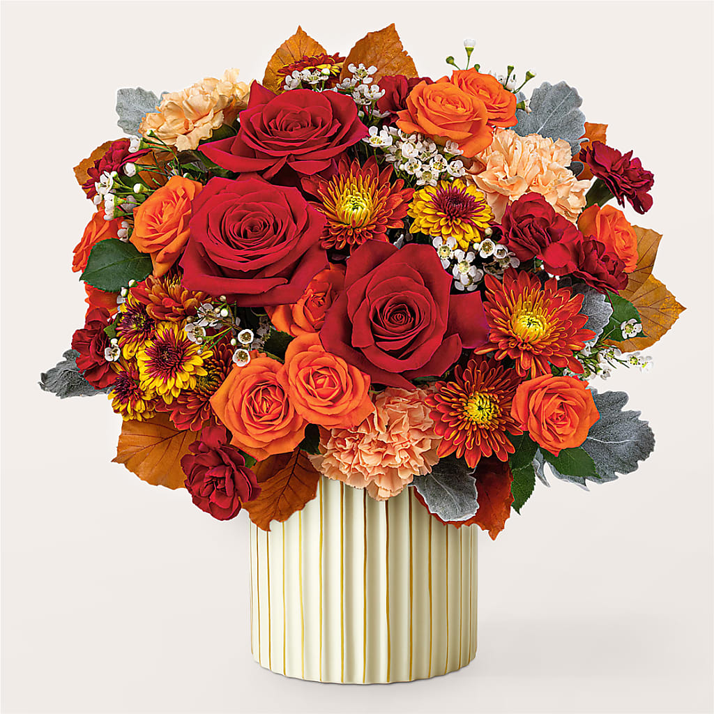 Merlot Bouquet with Ivory Vase – Blooms By The Lake, Lake Arthur LA