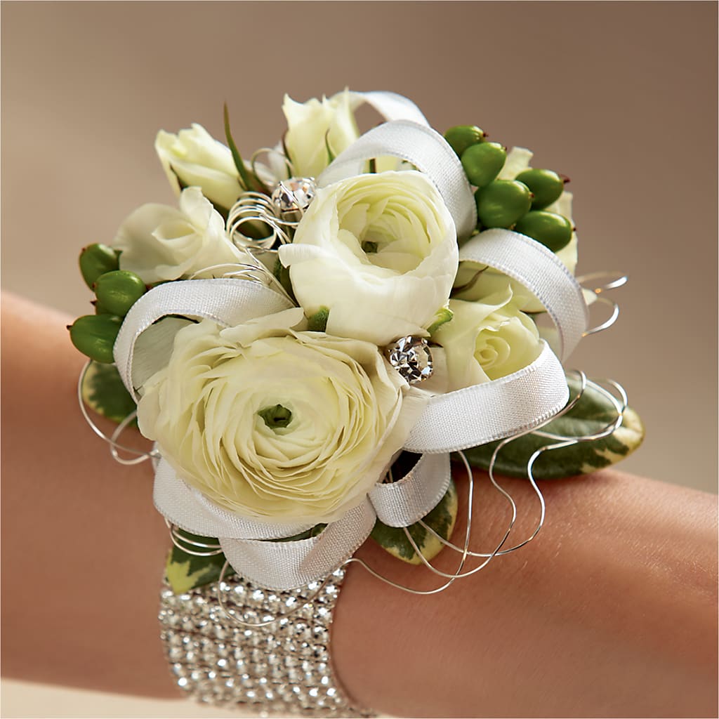 White Wedding Corsage – Blooms By The Lake, Lake Arthur LA