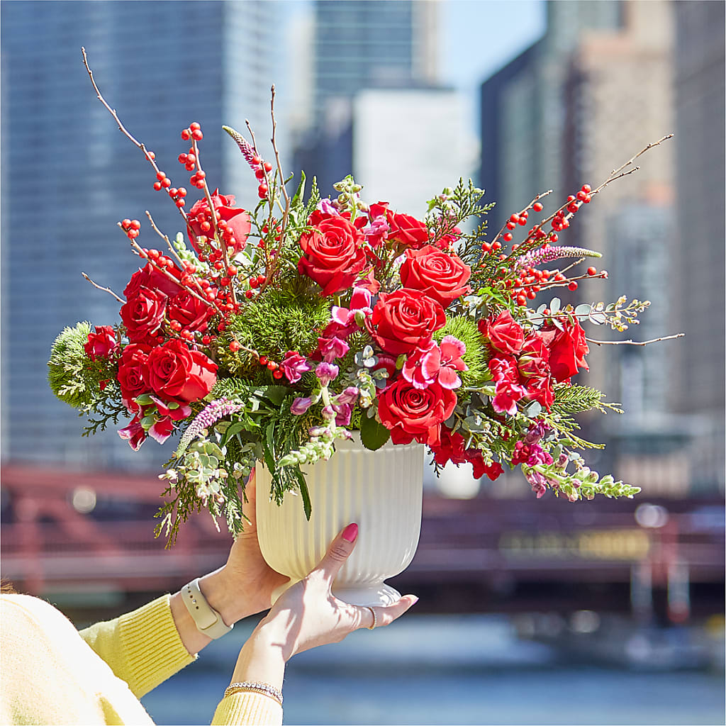 Big Red Bow Bouquet –  Blooms By The Lake, Lake Arthur LA