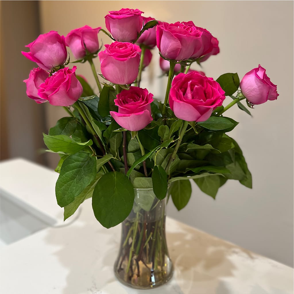 Long Stem Pink Rose Bouquet –  Blooms By The Lake, Lake Arthur LA