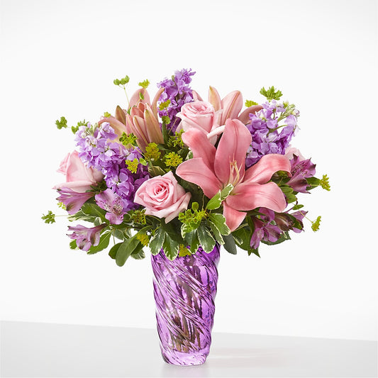Precious Petals Bouquet with Luxe Swirl Vase –  Blooms By The Lake, Lake Arthur LA