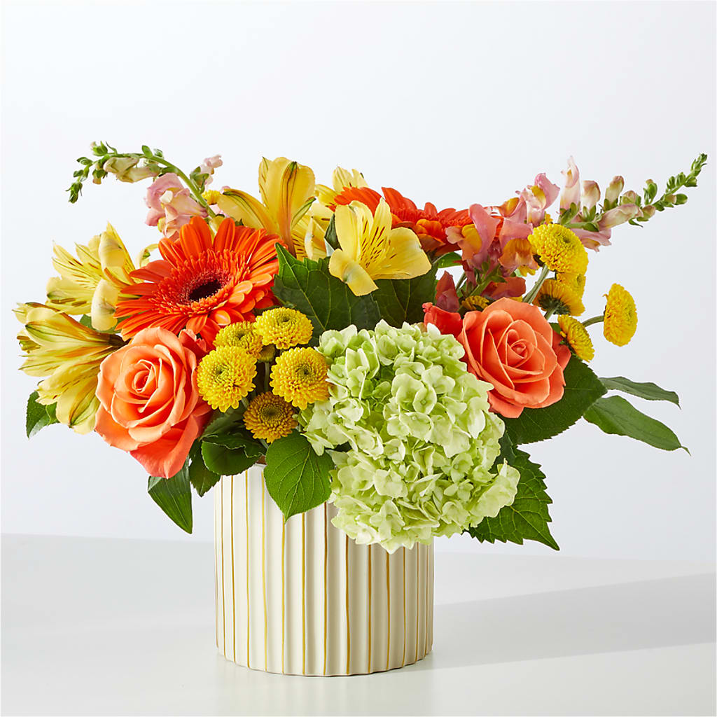 Autumn Sunshine Bouquet with Ivory Vase –  Blooms By The Lake, Lake Arthur LA