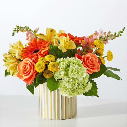 Autumn Sunshine Bouquet with Ivory Vase –  Blooms By The Lake, Lake Arthur LA