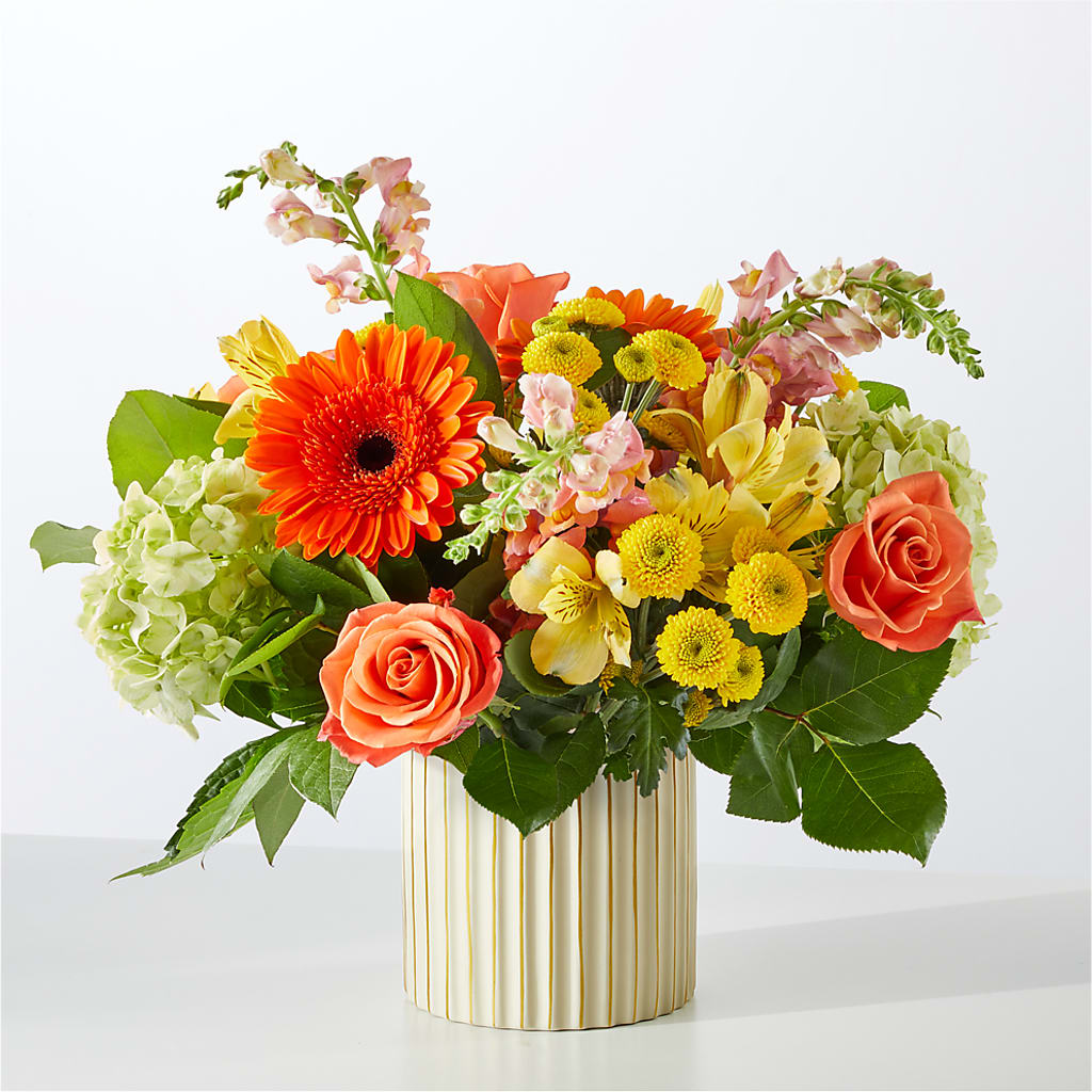 Autumn Sunshine Bouquet with Ivory Vase –  Blooms By The Lake, Lake Arthur LA