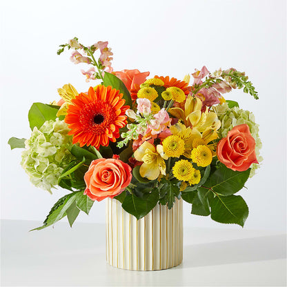 Autumn Sunshine Bouquet with Ivory Vase –  Blooms By The Lake, Lake Arthur LA
