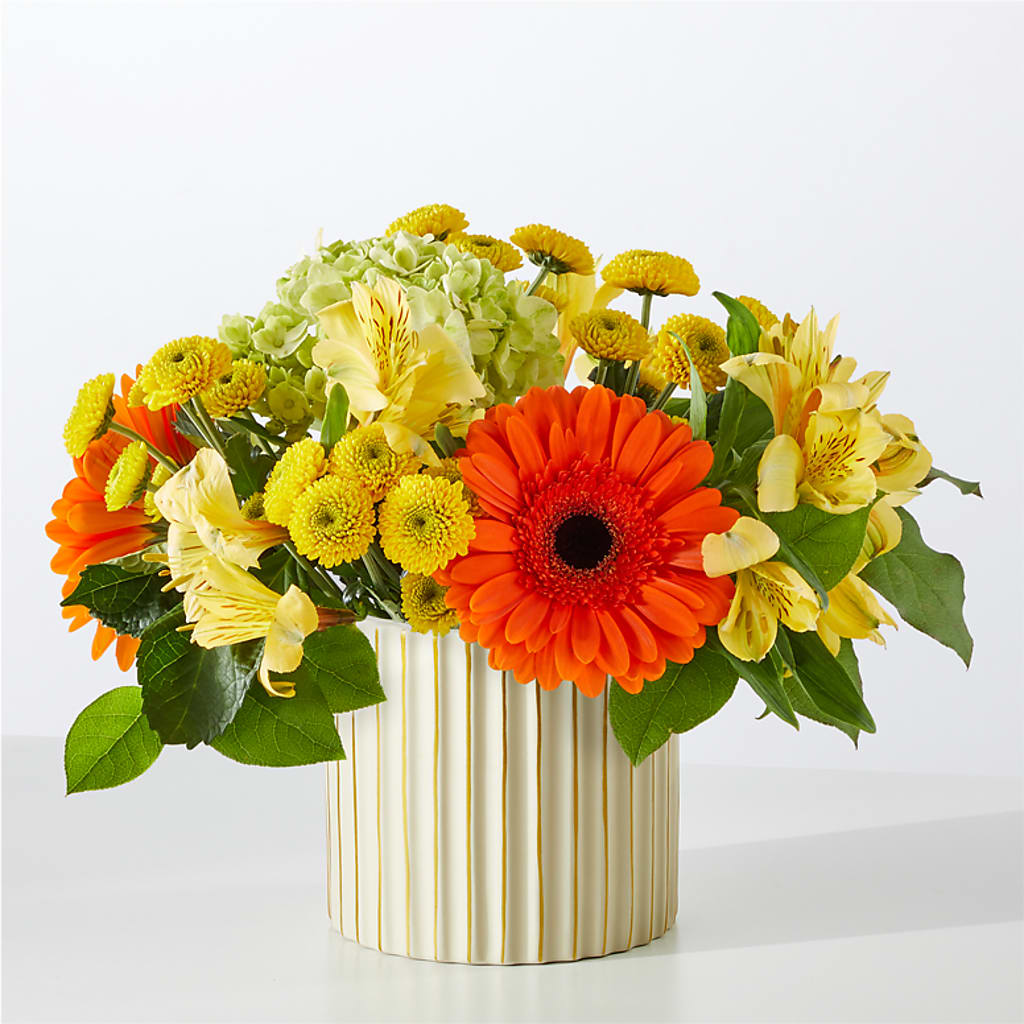 Autumn Sunshine Bouquet with Ivory Vase –  Blooms By The Lake, Lake Arthur LA