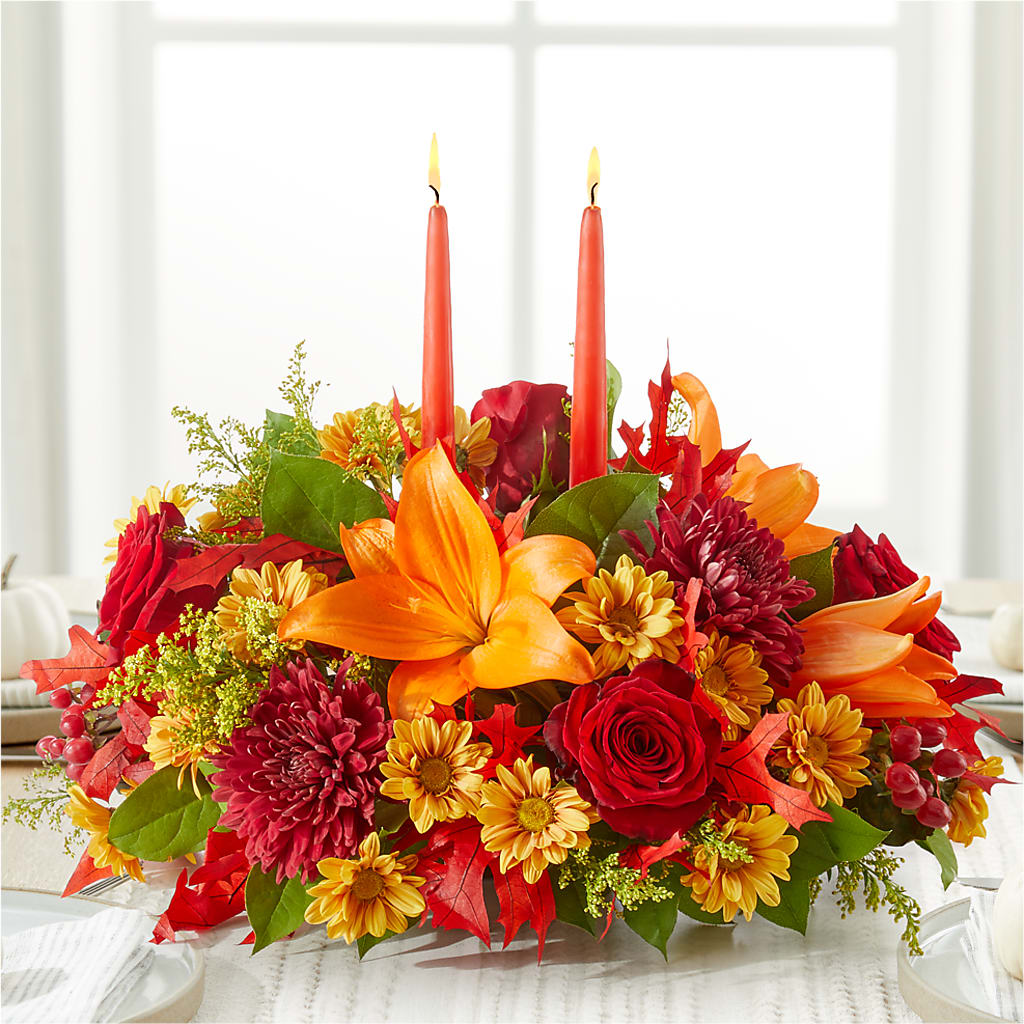 Autumn's Embrace Centerpiece –  Blooms By The Lake, Lake Arthur LA