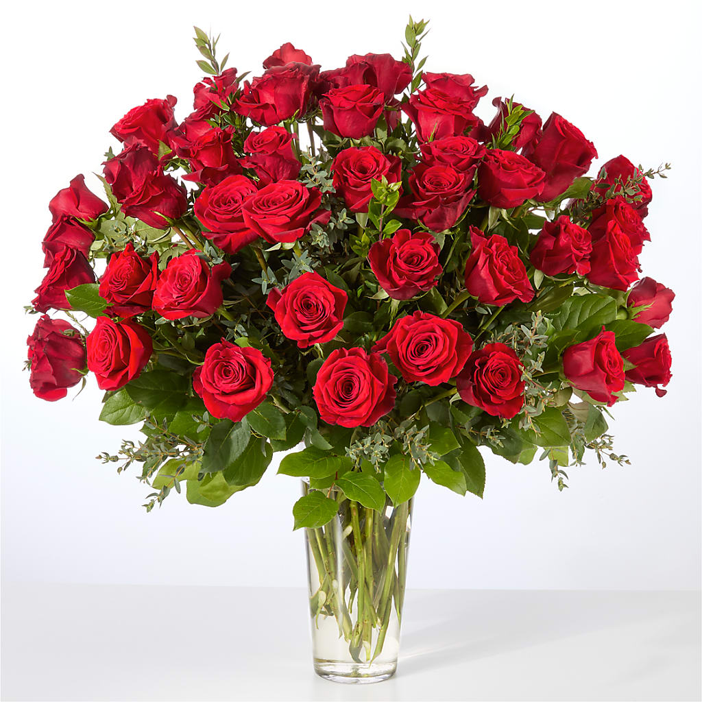 Forever Yours Fifty Stem Red Rose Bouquet –  Blooms By The Lake, Lake Arthur LA
